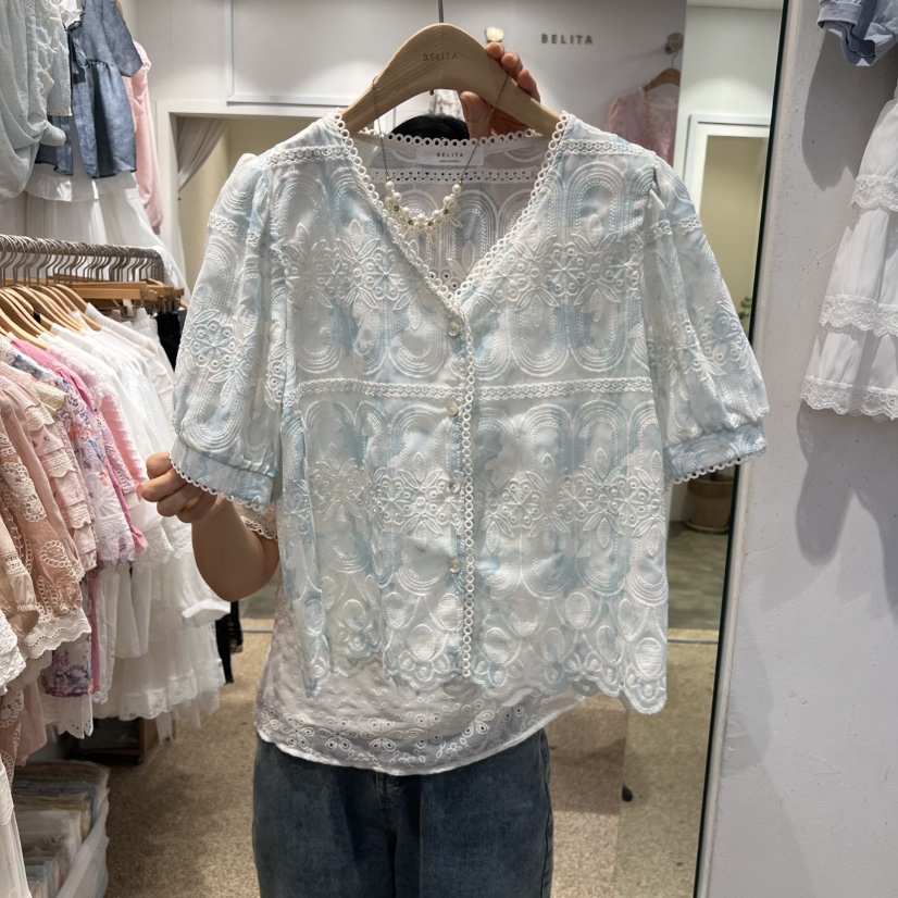 空東大門代購女裝新品時尚職業推薦休閑真品25春夏襯衫蕾絲衫BELITA襯衫/蕾絲衫
