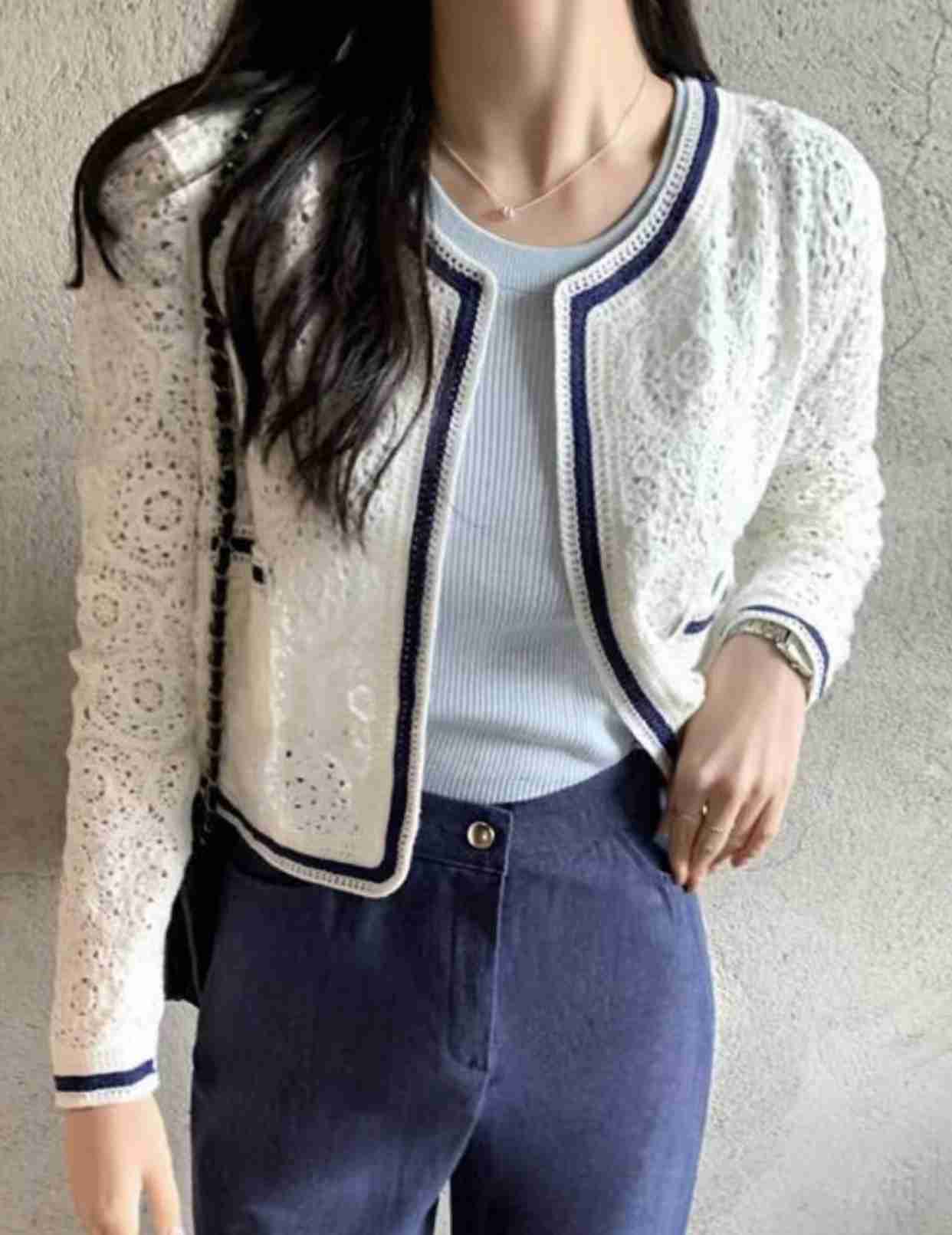 AGAIN US東大門代購女士新品25春夏時尚休閑針織衫蕾絲開衫AGAIN US針織衫