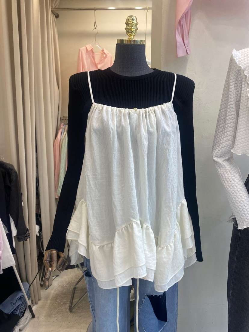BLACK BIJOU韓國直郵㊣東大門實拍女裝新品休閑吊帶背心亞麻BLACK BIJOU吊帶/背心