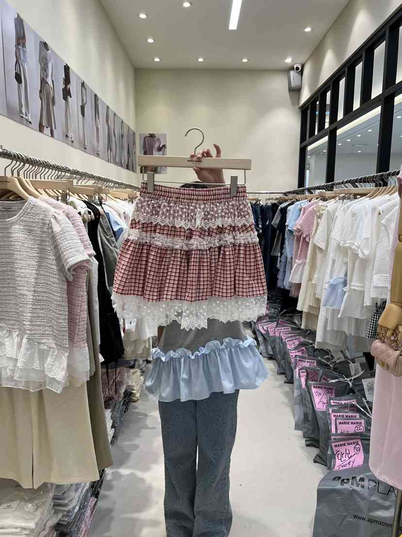 MARIE MARIE東大門實拍女裝新品25春夏時尚職業短裙格紋蕾絲MARIE MARIE短裙