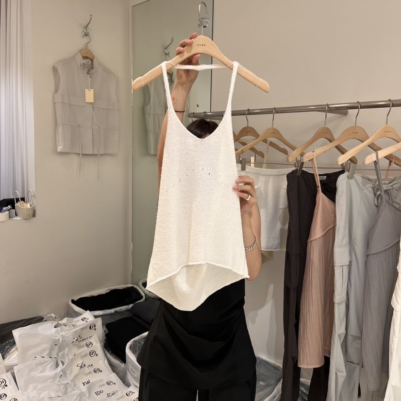 AUBE韓國直郵㊣東大門實拍女裝新品休閑熱賣25春夏吊帶背心亞麻AUBE吊帶/背心