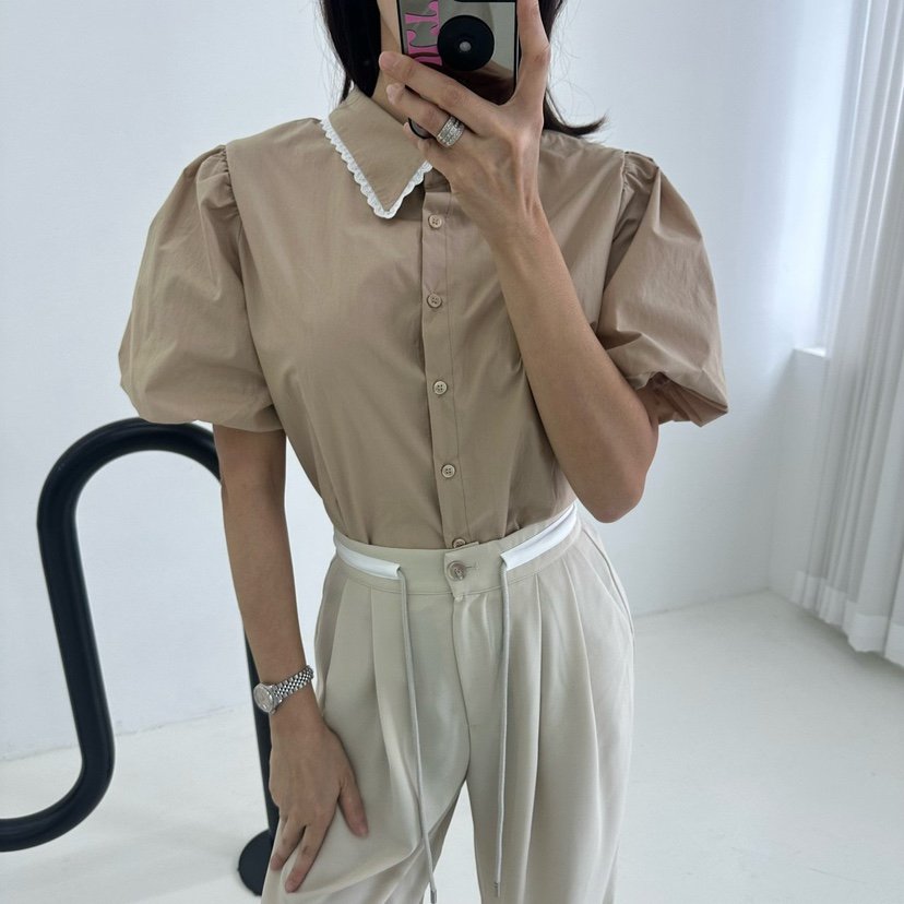 MABEL-Q直郵韓國代購㊣女裝新款人氣休閑熱賣25春夏襯衫蕾絲衫SOUIT by mabel-Q襯衫/蕾絲衫
