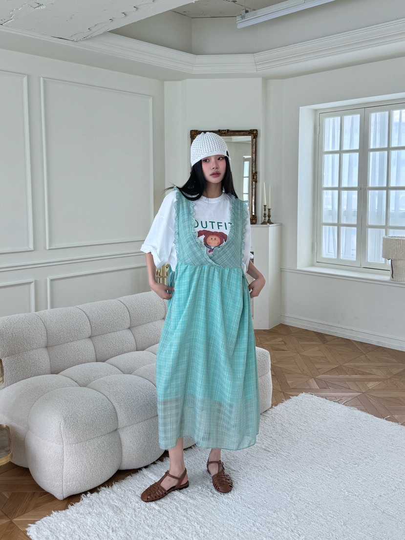 MAISONDEGLORY韓國㊣直郵東大門代購女裝新款25春夏連衣裙不含內搭格紋雪紡MAISON DE GLORY連衣裙