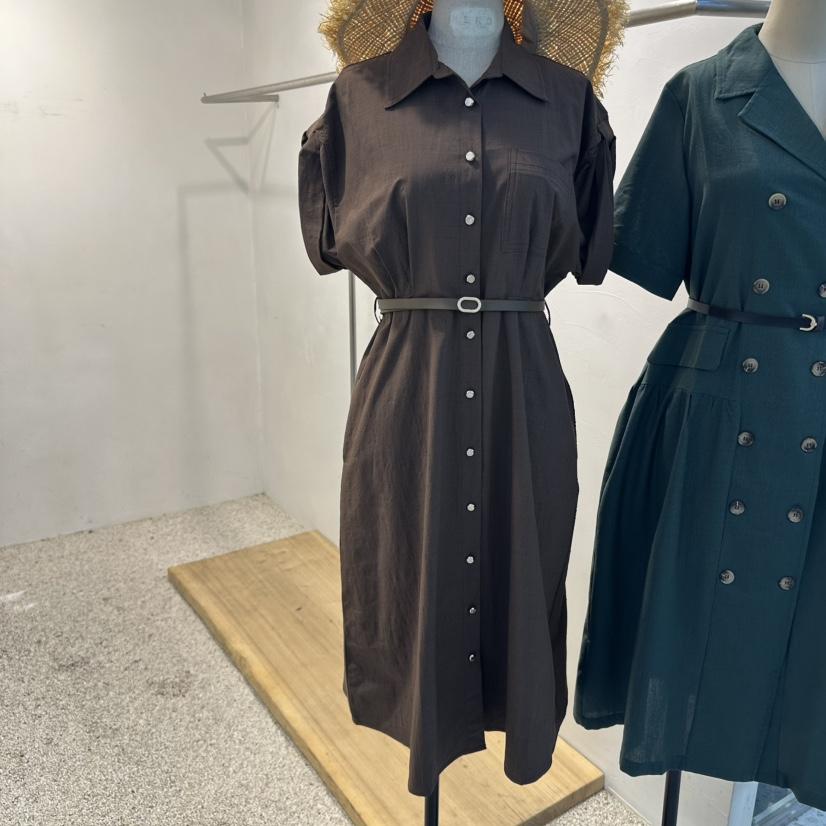 BIKINI東大門代購女裝新品職業休閑25春夏連衣裙含腰帶亞麻布BIKINI連衣裙