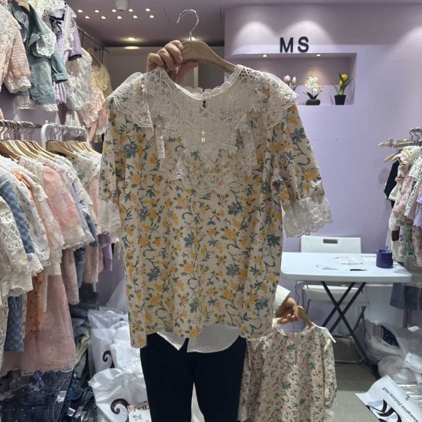 MS韓國直郵女裝新品職業熱賣25春夏真品休閑人氣襯衫蕾絲衫MS襯衫/蕾絲衫