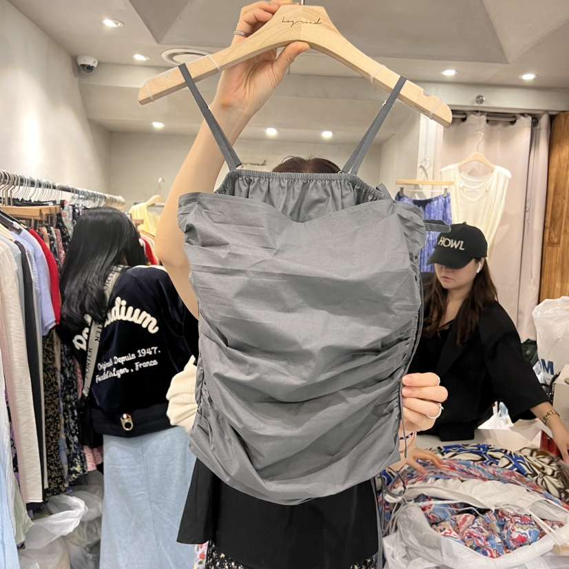 LOGROAD東大門代購女裝新品時尚職業25春夏吊帶背心假兩件褶皺LOG ROAD吊帶/背心