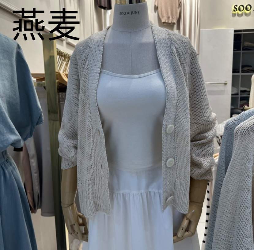 SOO JUNE韓國直郵女士新品職業休閑推薦人氣針織衫亞麻開衫SOO JUNE針織衫