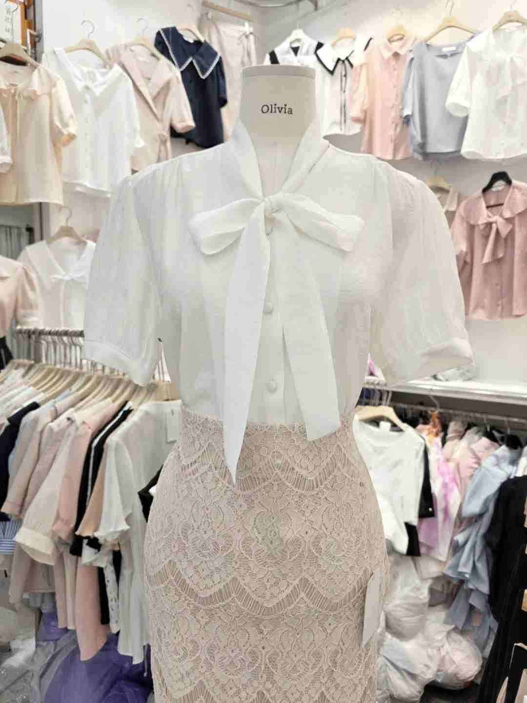 OLIVIA韓國直郵㊣女裝新款25春夏熱賣推薦時尚人氣襯衫蕾絲衫OLIVIA襯衫/蕾絲衫