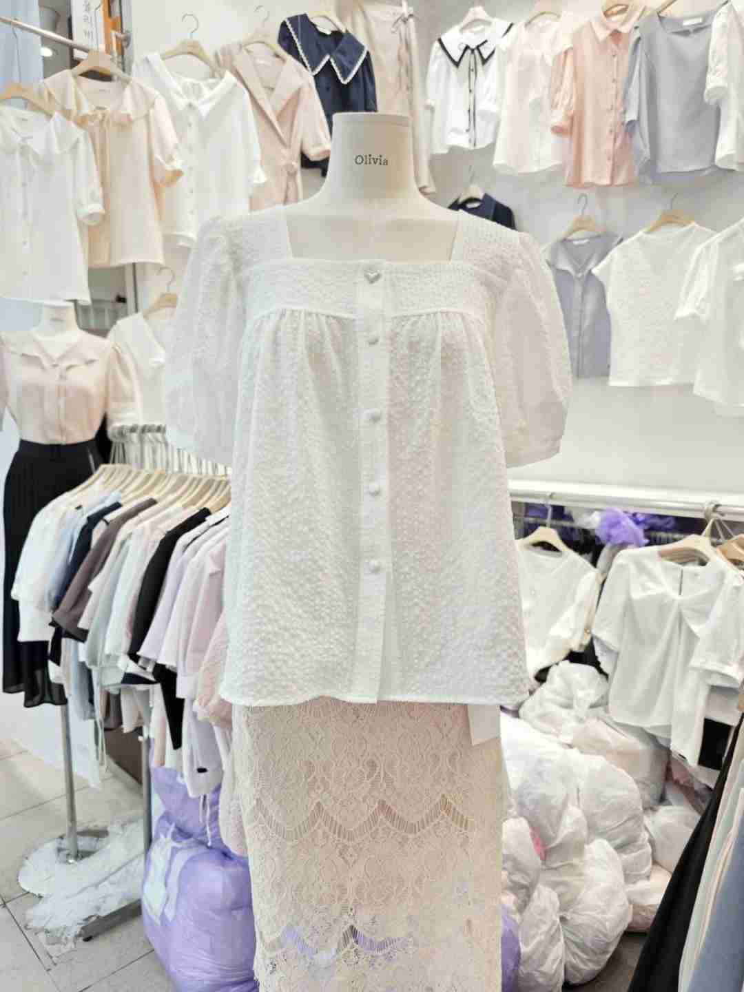 OLIVIA韓國直郵㊣東大門實拍女裝新品推薦熱賣時尚襯衫蕾絲衫OLIVIA襯衫/蕾絲衫