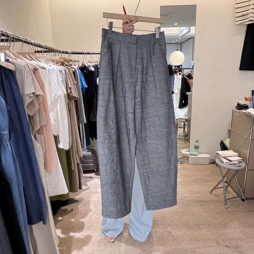 W AND J韓國直郵㊣女裝新品休閑人氣熱賣推薦休閑褲口袋亞麻W AND J休閑褲