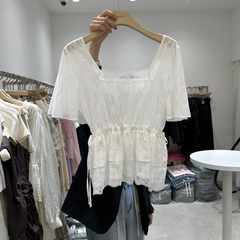 RE STYLE-Q韓國直郵㊣東大門實拍女裝新品熱賣襯衫蕾絲衫透明RE STYLE襯衫/蕾絲衫
