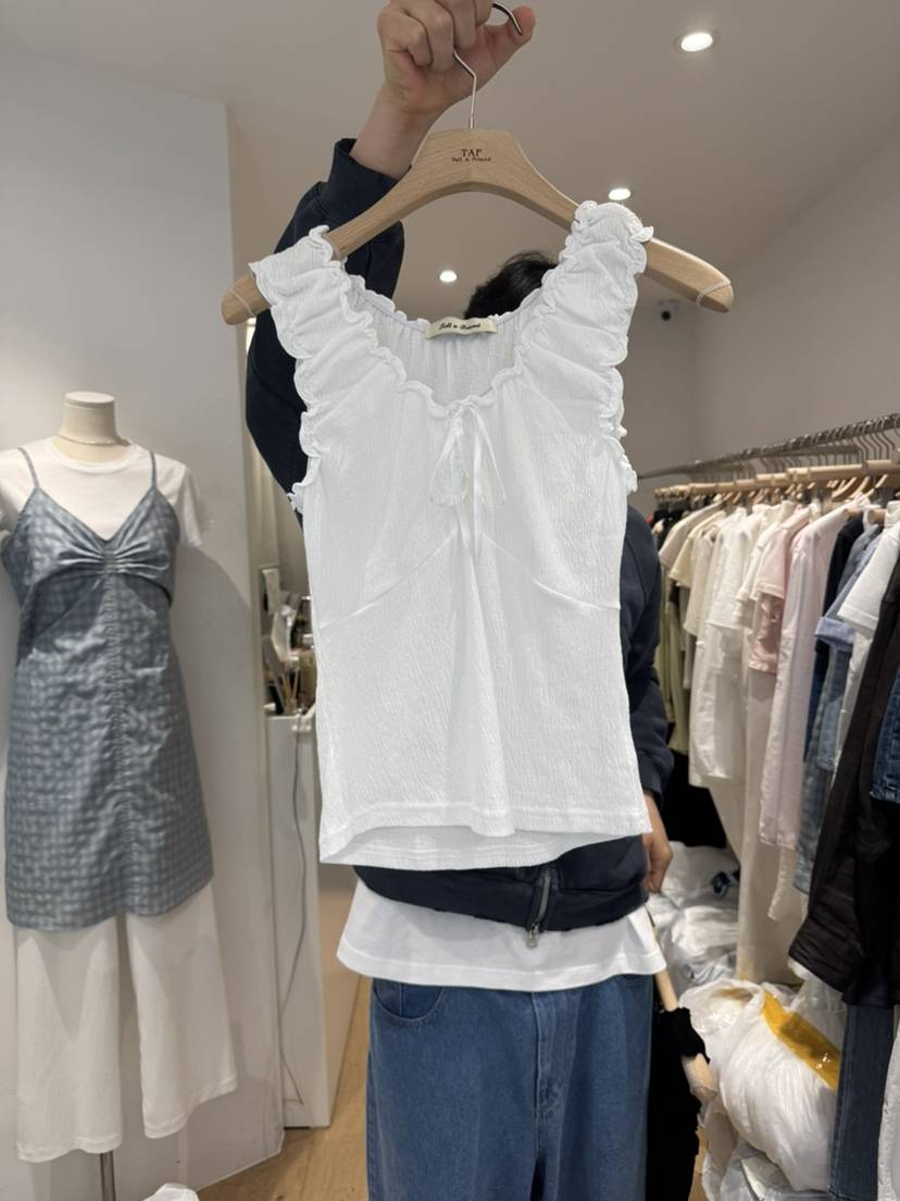 TAF東大門實拍女士新品職業真品25春夏人氣熱賣吊帶背心荷葉邊TAF吊帶/背心