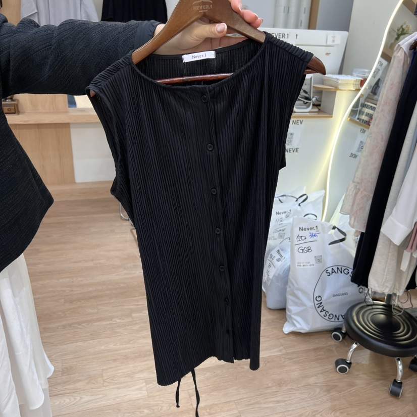 NEVER.1韓國代購女裝新品真品熱賣職業人氣推薦吊帶背心褶皺NEVER.1吊帶/背心