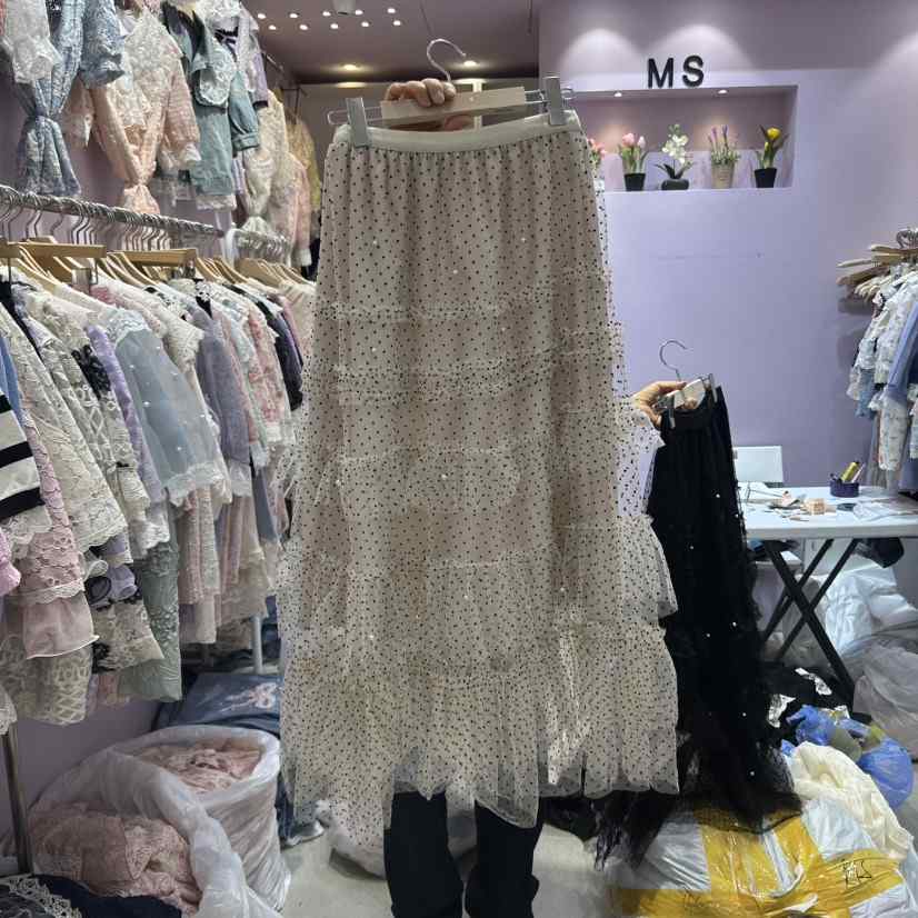 MS韓國直郵女裝新款真品推薦25春夏時尚職業熱賣長裙圓點裙MS長裙
