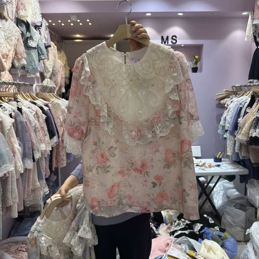 MS東大門代購女裝新款人氣推薦休閑熱賣真品25春夏襯衫蕾絲衫MS襯衫/蕾絲衫