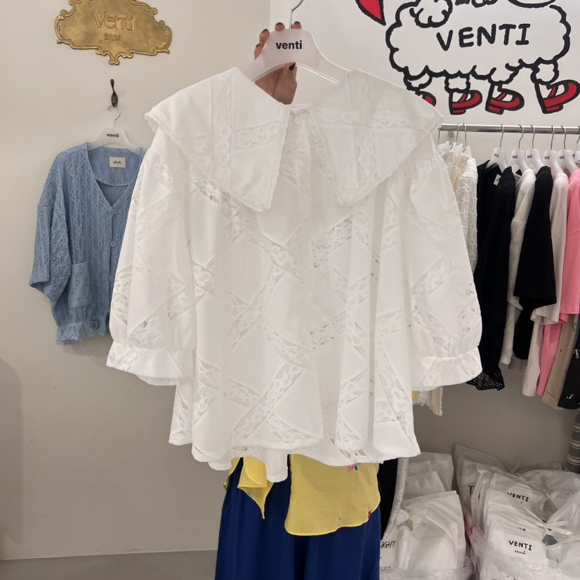 VENTI韓國直郵㊣東大門實拍女裝新款推薦25春夏襯衫蕾絲衫蕾絲VENTI襯衫/蕾絲衫