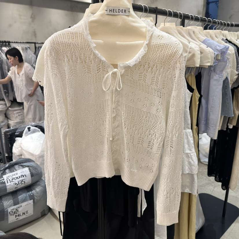 HELDER-P韓國㊣直郵東大門代購女裝新品休閑針織衫荷葉邊透明HELDER針織衫