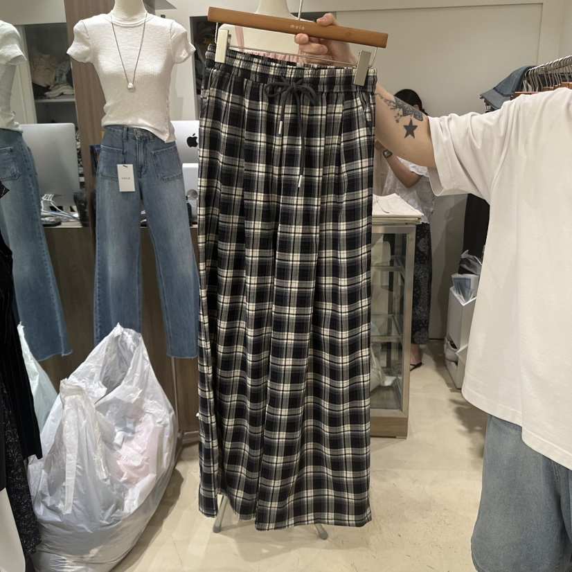 MELO韓國直郵㊣女裝新款人氣熱賣休閑25春夏時尚休閑褲格紋MELO休閑褲