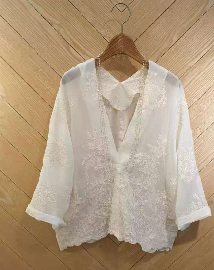 VIVI MARKET韓國㊣直郵東大門代購女裝新款時尚襯衫蕾絲衫V領VIVI MARKET襯衫/蕾絲衫