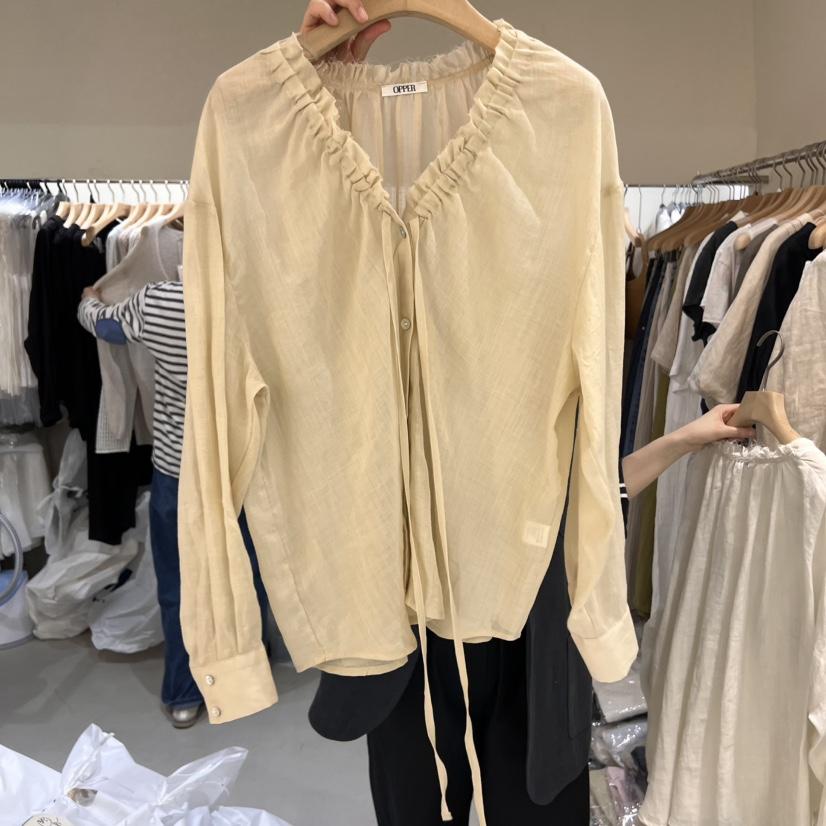 OP PER直郵韓國代購㊣女裝新品時尚人氣休閑推薦襯衫蕾絲衫OPPER-simplebeige襯衫/蕾絲衫