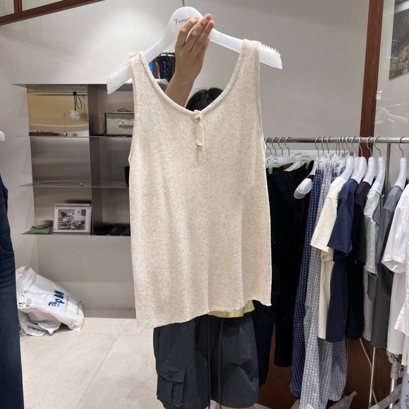 TEMPTING直郵韓國代購㊣女裝新款時尚休閑吊帶背心亞麻羅紋TEMPTING吊帶/背心
