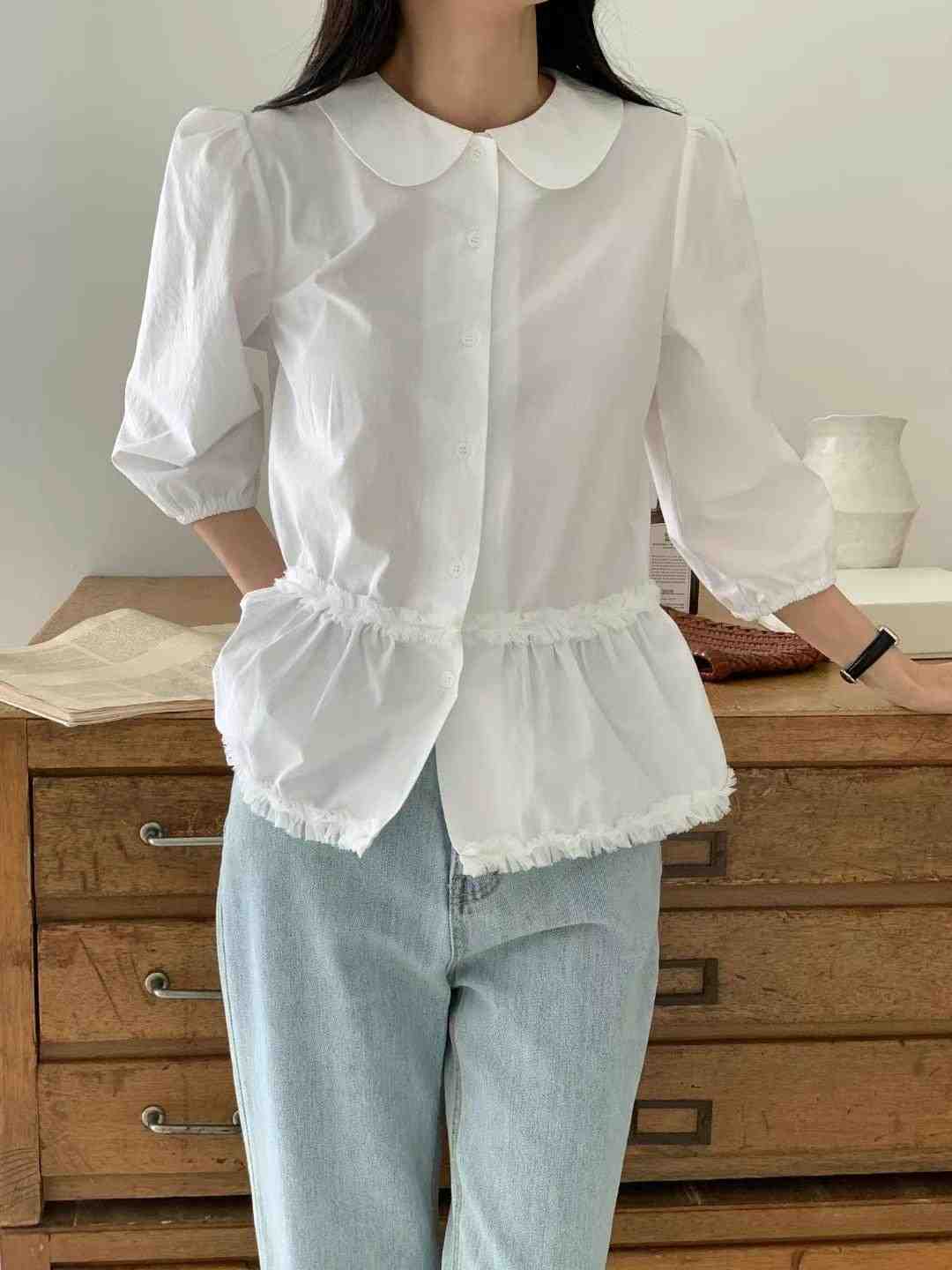 WITHMOON韓國代購女裝新品推薦25春夏時尚人氣休閑襯衫蕾絲衫WITHMOON襯衫/蕾絲衫