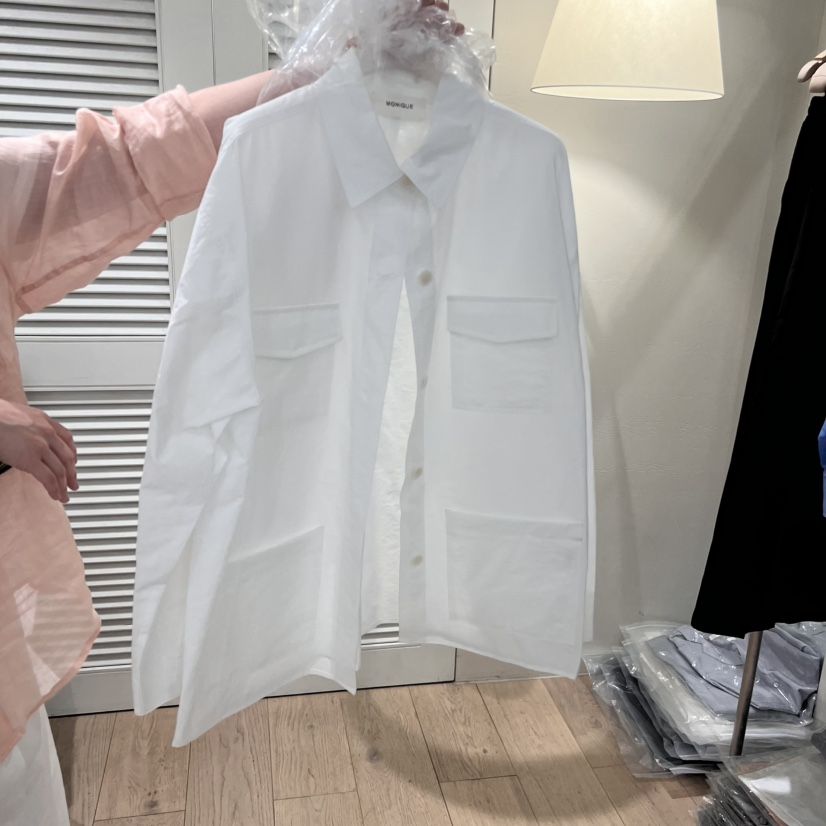 MONIQUE韓國直郵㊣女裝新款休閑推薦熱賣25春夏襯衫蕾絲衫口袋MONIQUE襯衫/蕾絲衫