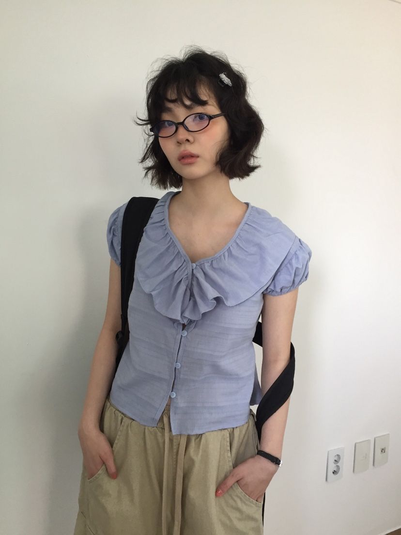 I I直郵韓國代購㊣女裝新款25春夏熱賣人氣時尚襯衫蕾絲衫ITSSONG襯衫/蕾絲衫