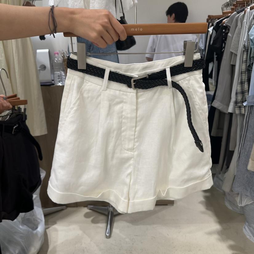 MELO韓國直郵㊣女裝新品休閑25春夏推薦熱賣短褲含腰帶亞麻MELO短褲