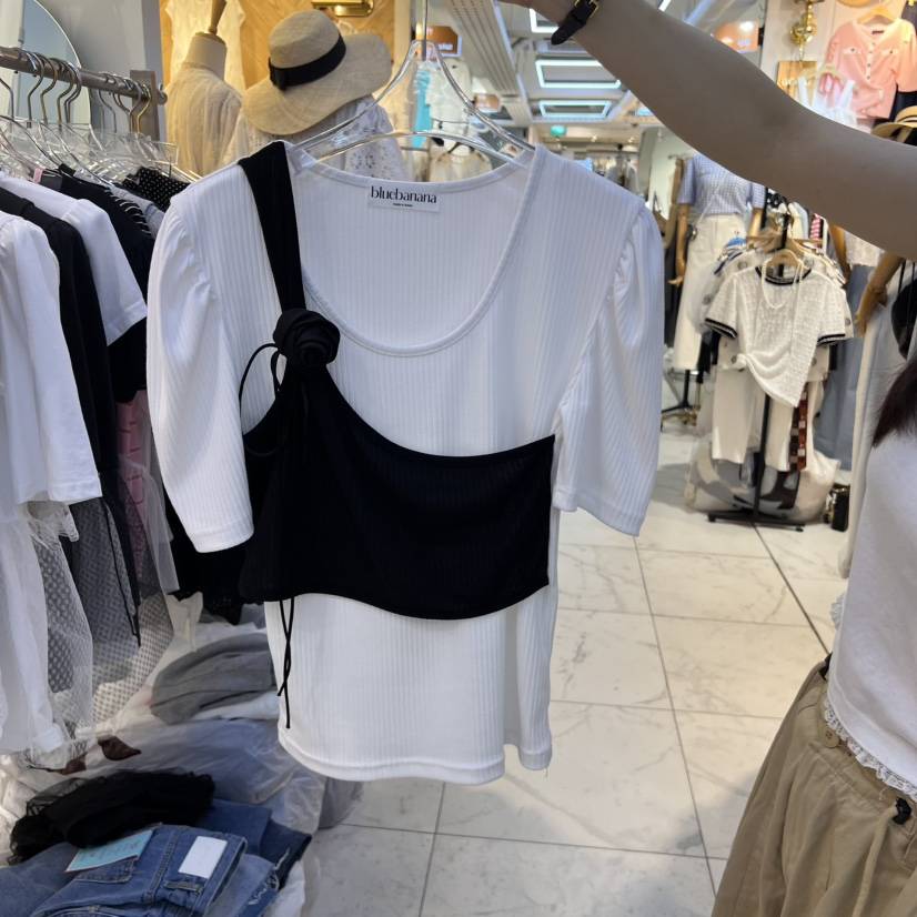 BLUE BANANA東大門直郵女裝新品25春夏休閑職業時尚T恤假兩件BLUE BANANAT恤