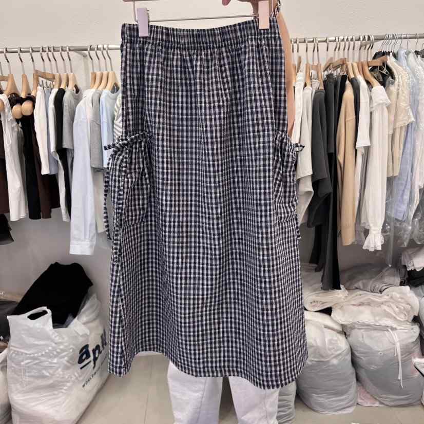 LELEN東大門代購女士新款職業時尚休閑半身裙中短裙口袋格紋LELEN半身裙/中短裙