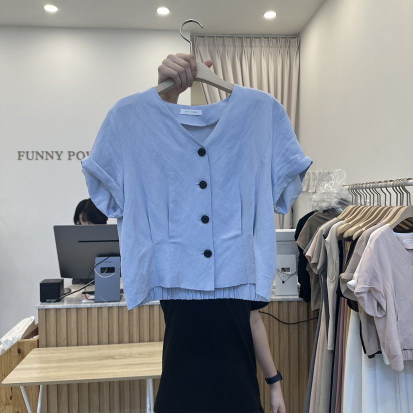 FUNNY POWDER韓國代購㊣女士新款25春夏休閑襯衫蕾絲衫亞麻THE FUNNY襯衫/蕾絲衫