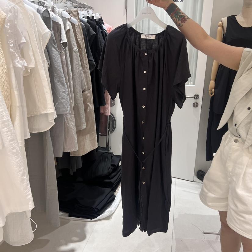 MONDAY TO SUNDAY韓國代購㊣女裝新品推薦休閑連衣裙亞麻布MONDAY TO SUNDAY連衣裙