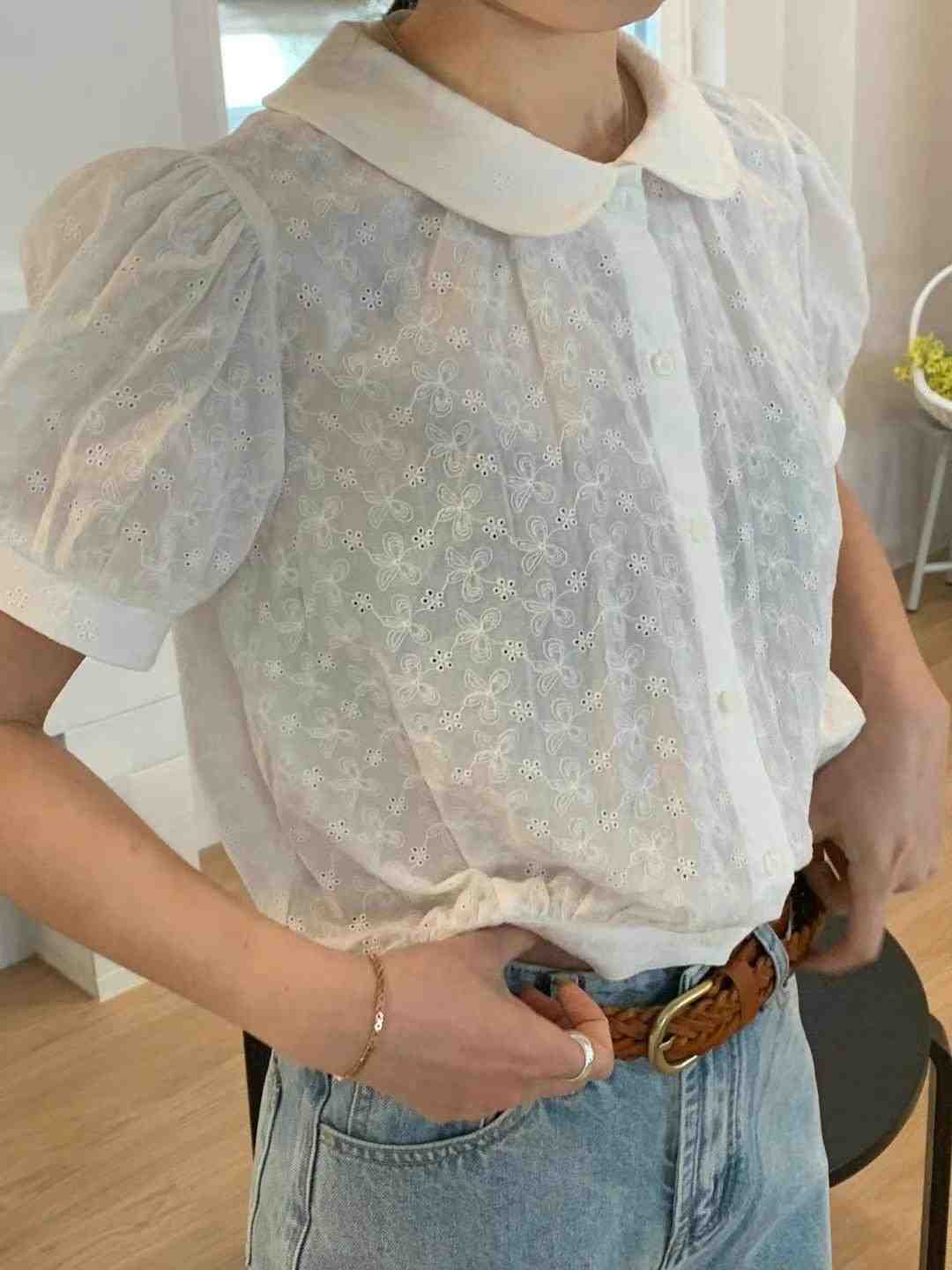 POLLEN韓國直郵㊣女裝新品真品人氣時尚25春夏休閑襯衫蕾絲衫POLLEN襯衫/蕾絲衫
