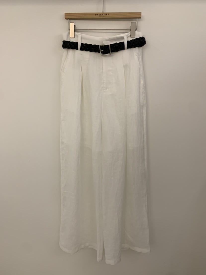 UNDER KEY韓國代購㊣女士新品職業25春夏休閑褲含腰帶亞麻布UNDER KEY休閑褲