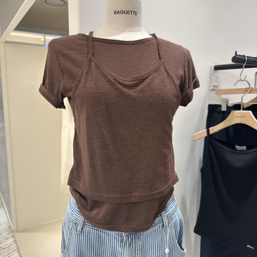 BAGUETTE韓國代購㊣女士新品職業時尚熱賣推薦T恤假兩件亞麻布BAGUETTET恤