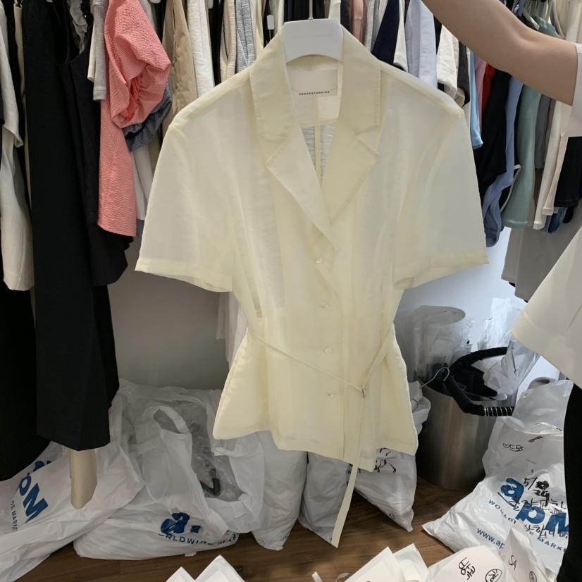 UNDERSTANDING東大門㊣代購女裝新品熱賣襯衫蕾絲衫含腰繩透明腰帶UNDERSTANDING襯衫/蕾絲衫