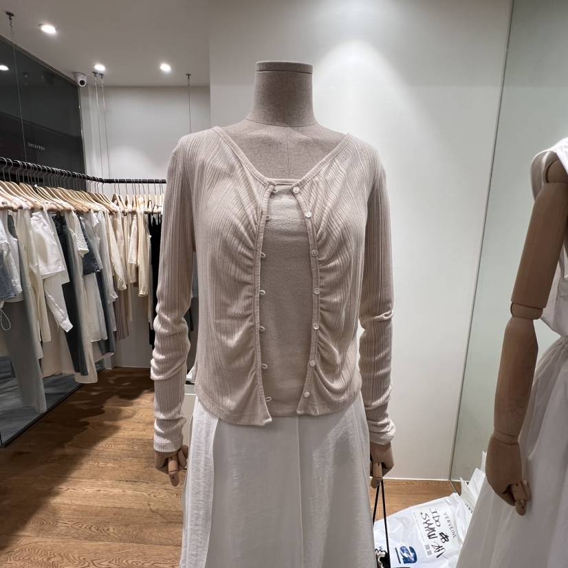 VERVEINE東大門㊣實拍女裝新品25春夏長袖T恤不含內搭百褶開衫VERVEINE長袖T恤