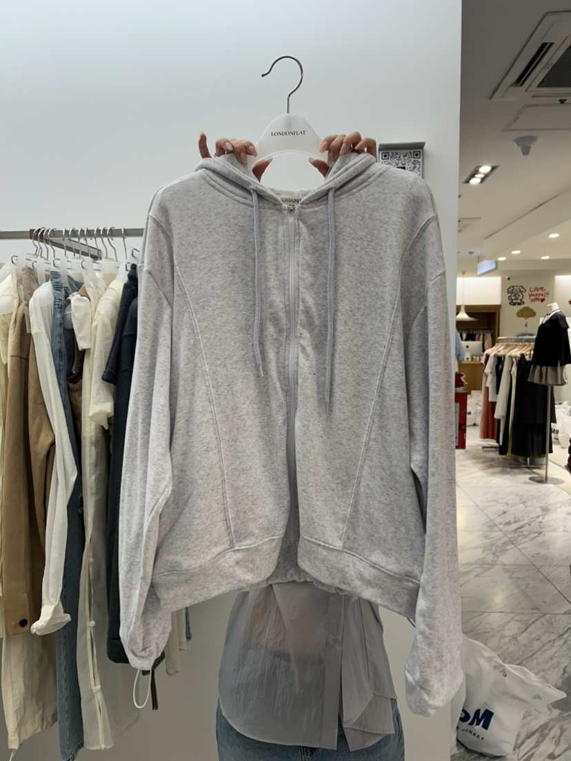 LONDON FLAT韓國代購㊣女士新品人氣休閑夾克毛圈布拉鏈連帽LONDON FLAT夾克