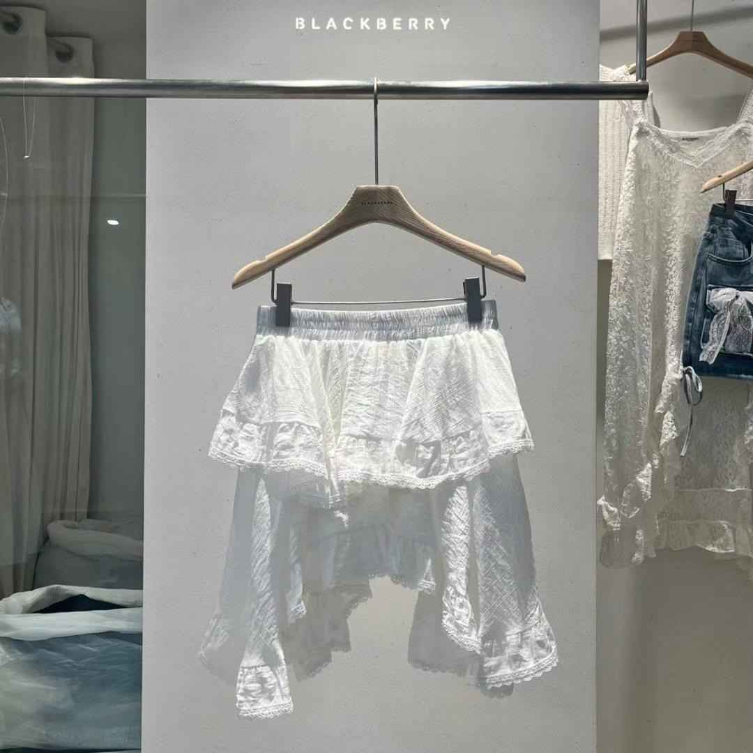 BLACKBERRY東大門㊣實拍女士新品25春夏半身裙中短裙棉質蕾絲BLACKBERRY半身裙/中短裙