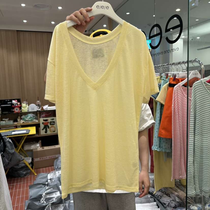 E/E/E東大門㊣代購女裝新品人氣推薦25春夏熱賣時尚T恤V領E/E/ET恤