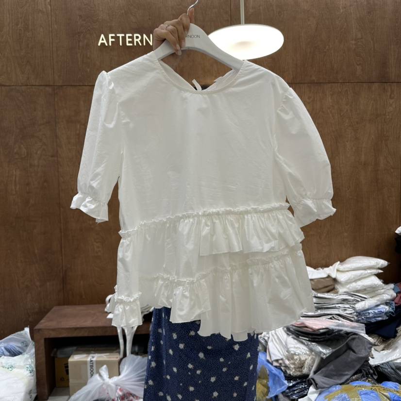 AFTERNOON-P韓國代購㊣女裝新款25春夏真品熱賣襯衫蕾絲衫AFTERNOON襯衫/蕾絲衫