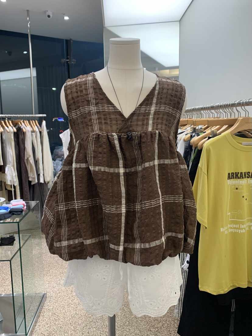 VAARA韓國代購㊣女裝新品時尚熱賣職業人氣吊帶背心格紋亞麻VAARA吊帶/背心