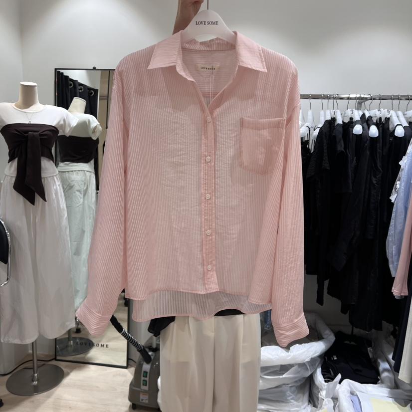 LOVE SOME東大門㊣代購女士新品職業休閑人氣襯衫蕾絲衫條紋LOVE SOME襯衫/蕾絲衫