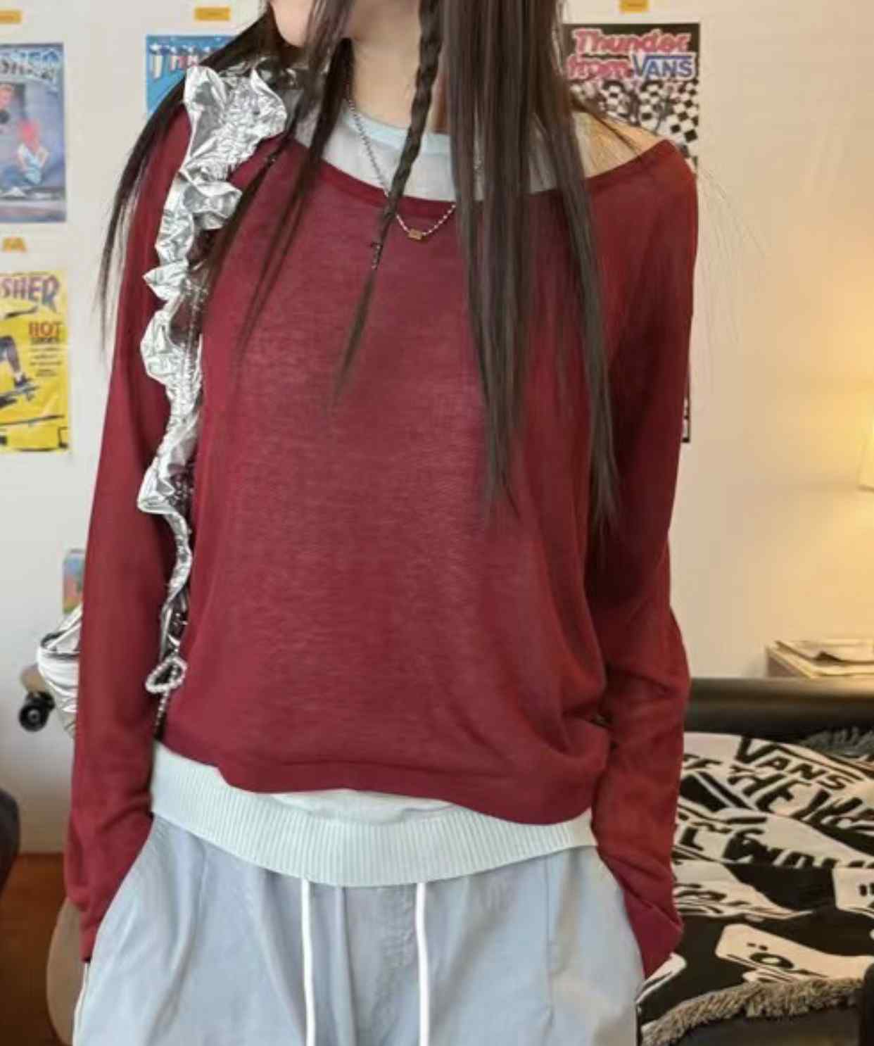 STANDING東大門㊣實拍女裝新款職業熱賣25春夏針織衫亞麻雙面STANDING針織衫