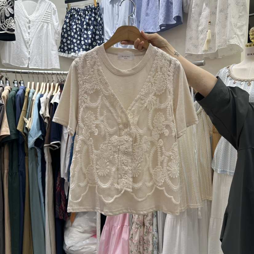 BIKINI韓國直郵㊣女士新品熱賣時尚職業推薦人氣休閑T恤刺繡BIKINIT恤