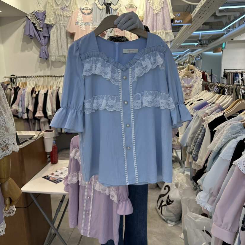 PAPA韓國直郵㊣女裝新品真品25春夏時尚推薦熱賣襯衫蕾絲衫PAPA襯衫/蕾絲衫