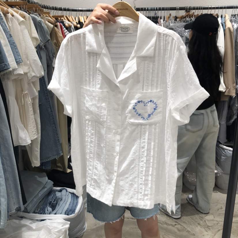 ALMOND PEPE韓國直郵㊣女裝新品時尚休閑真品襯衫蕾絲衫刺繡ALMOND PEPE襯衫/蕾絲衫