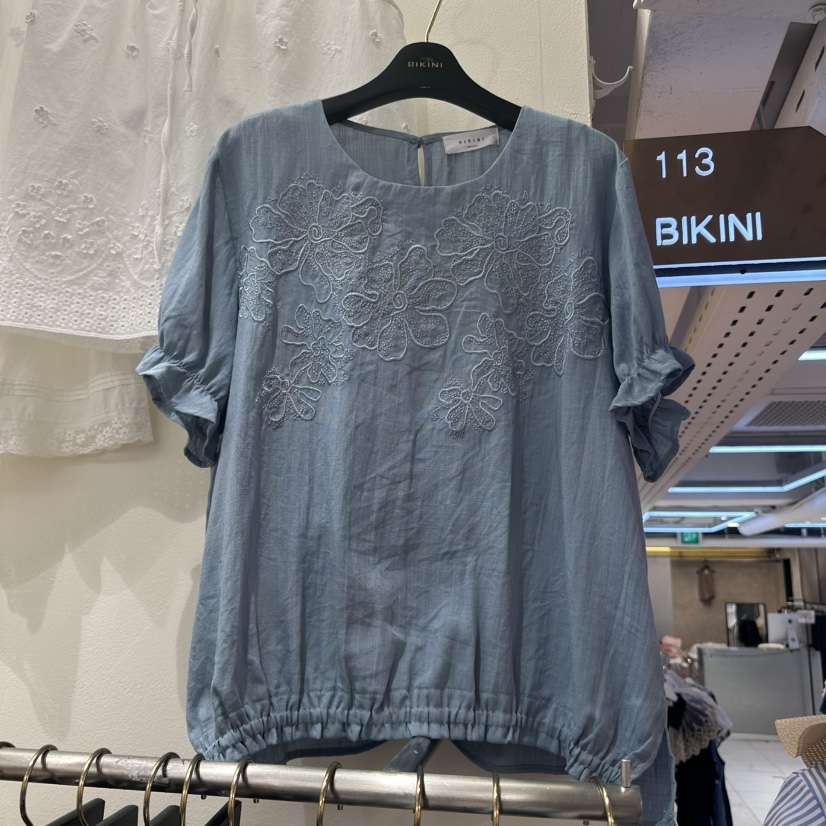 BIKINI東大門㊣代購女裝新款時尚熱賣真品休閑襯衫蕾絲衫刺繡BIKINI襯衫/蕾絲衫