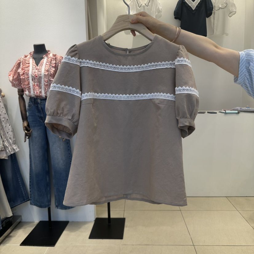 2nd B-S東大門㊣代購女士新品25春夏熱賣襯衫蕾絲衫亞麻布2nd B-S襯衫/蕾絲衫